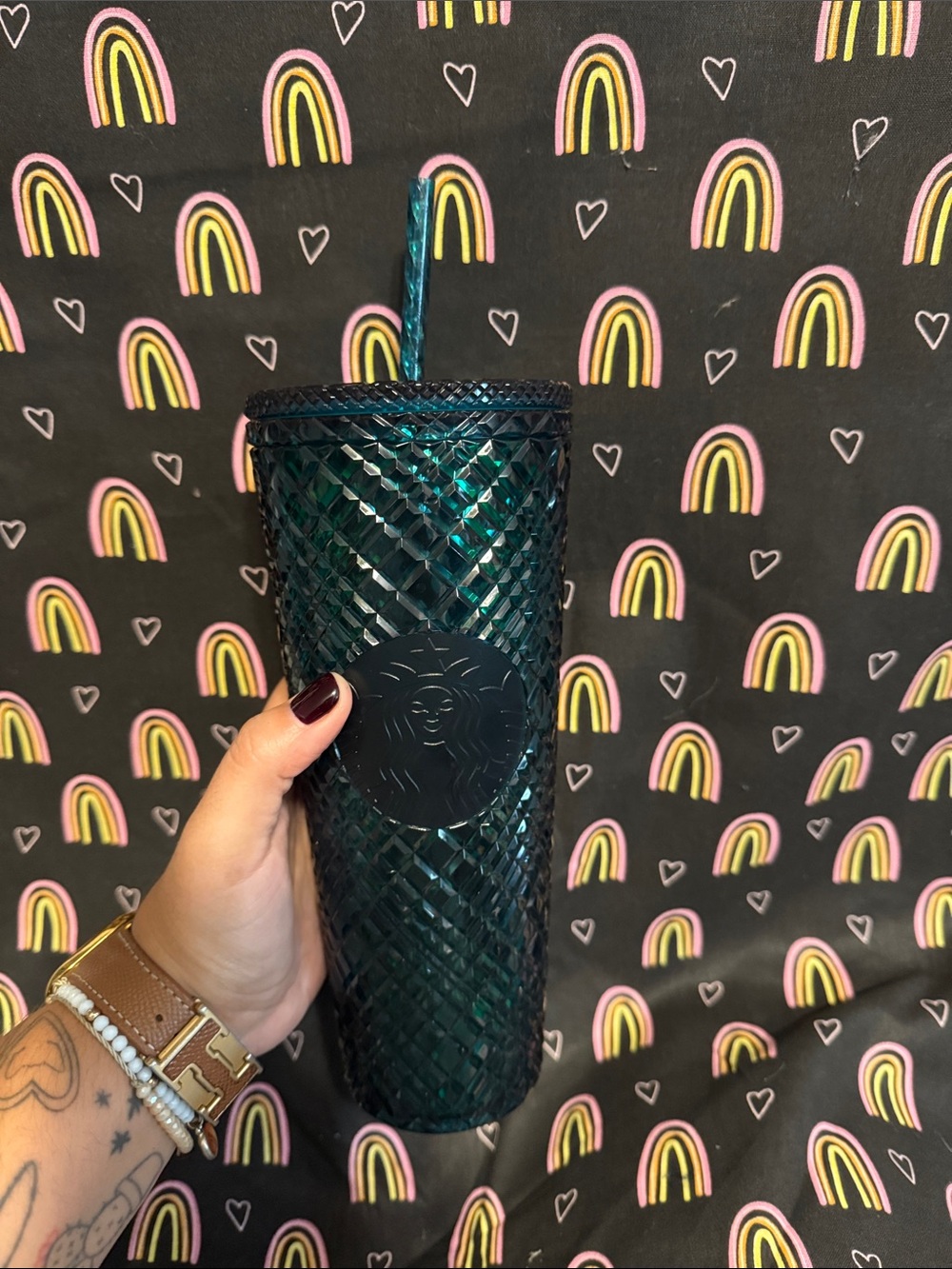 Starbucks Dark Teal Textured Cold Cup with Straw